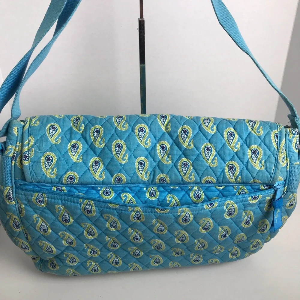 Vera Bradley Blue Paisley Quilted Laptop Multi Pocket Large Messenger Bag